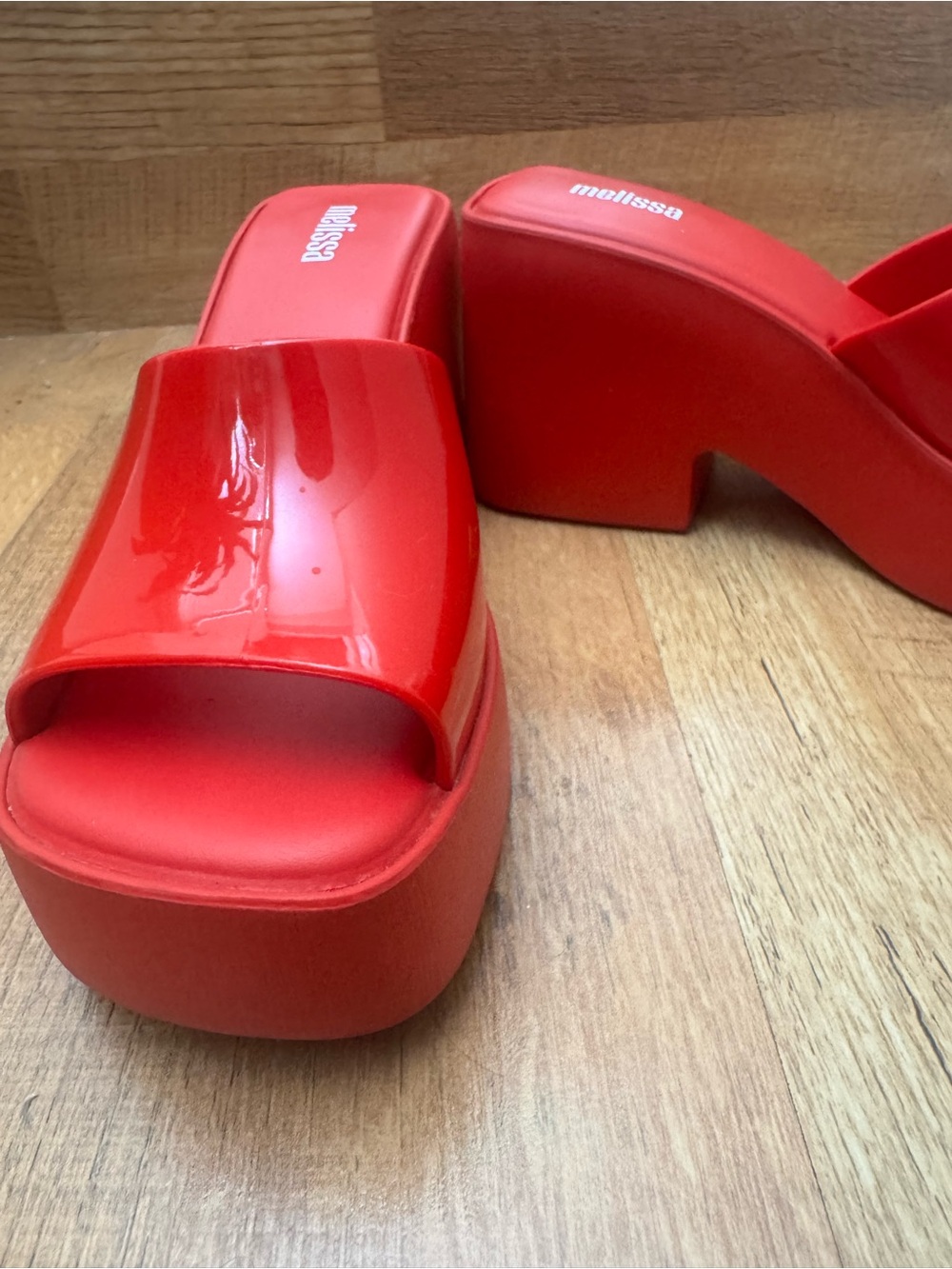 Melissa Red Glossy Platform Slide Sandals